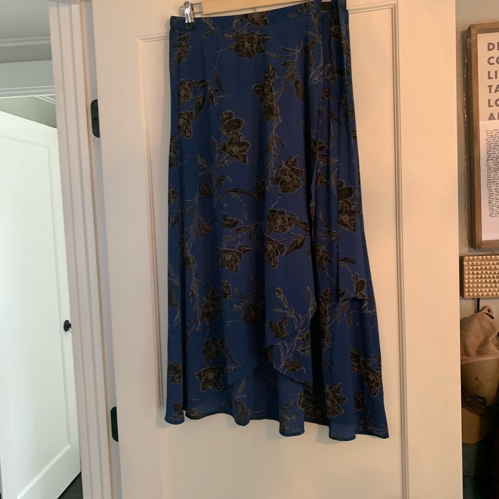 Blue floral wrap skirt